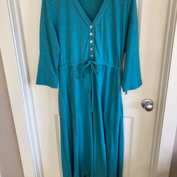 Soft Surroundings Jersey Knit High Low Aqua / Turquoise Comfy Elegant Dress Sz M - Picture 2 of 10